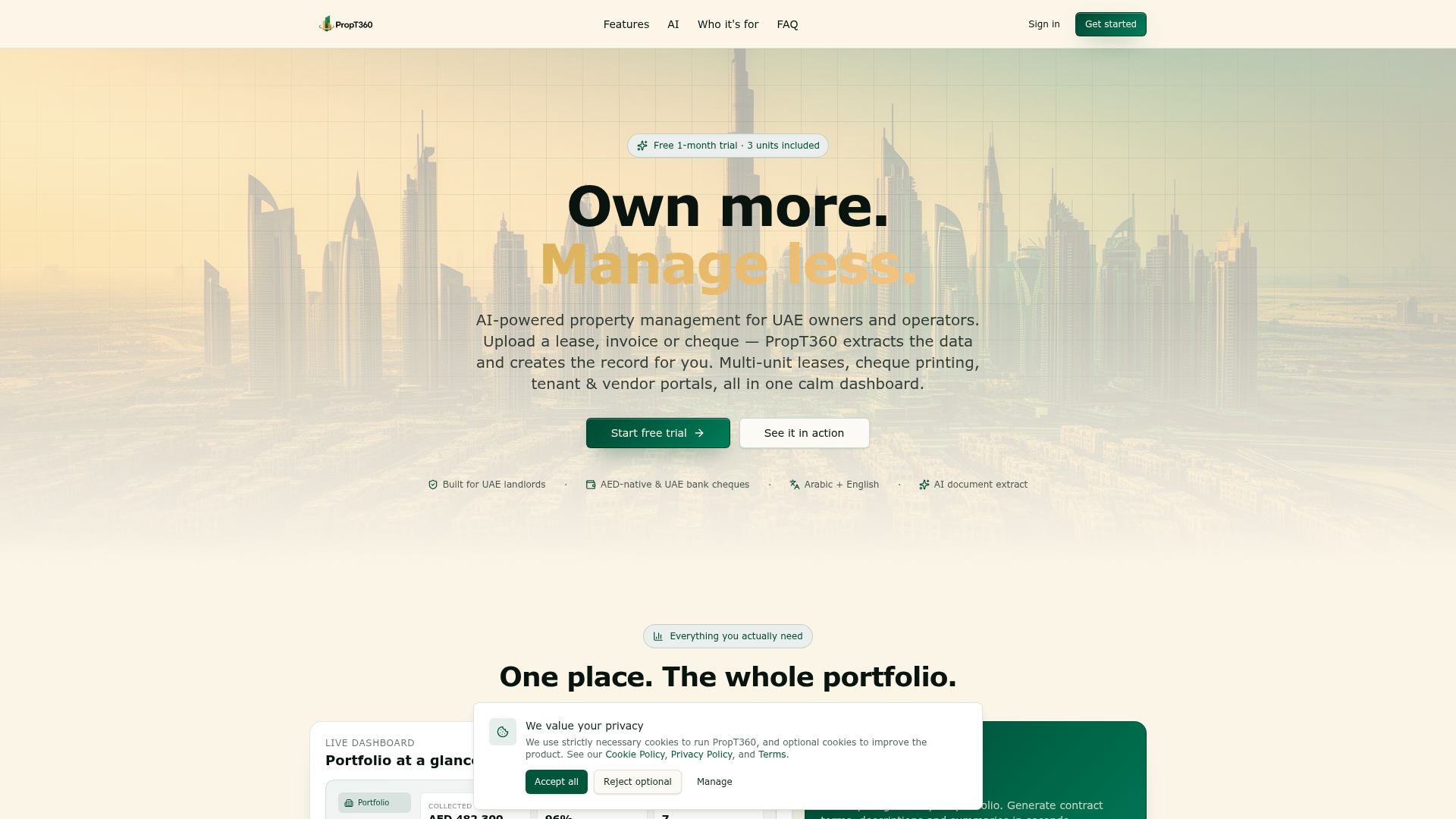 PropT360 AI property management portfolio dashboard